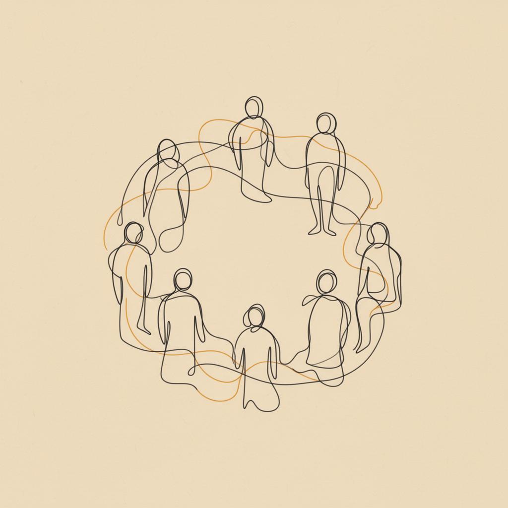 Illustration of people gathered in a circle, representing community